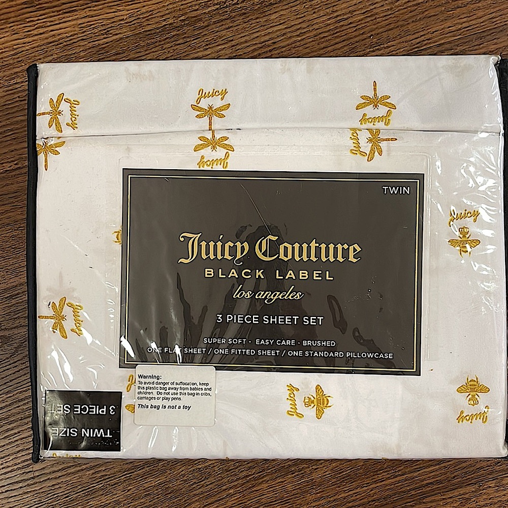 NEW Juicy Couture Black Label Queen Bee Bed sheets•Twin 3 piece set•Unopened